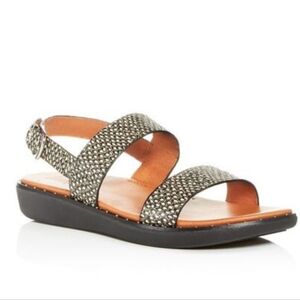 Fitflop Women's Beige Snake Doubled Band Barra Slingback Leather Sandals Sz 9